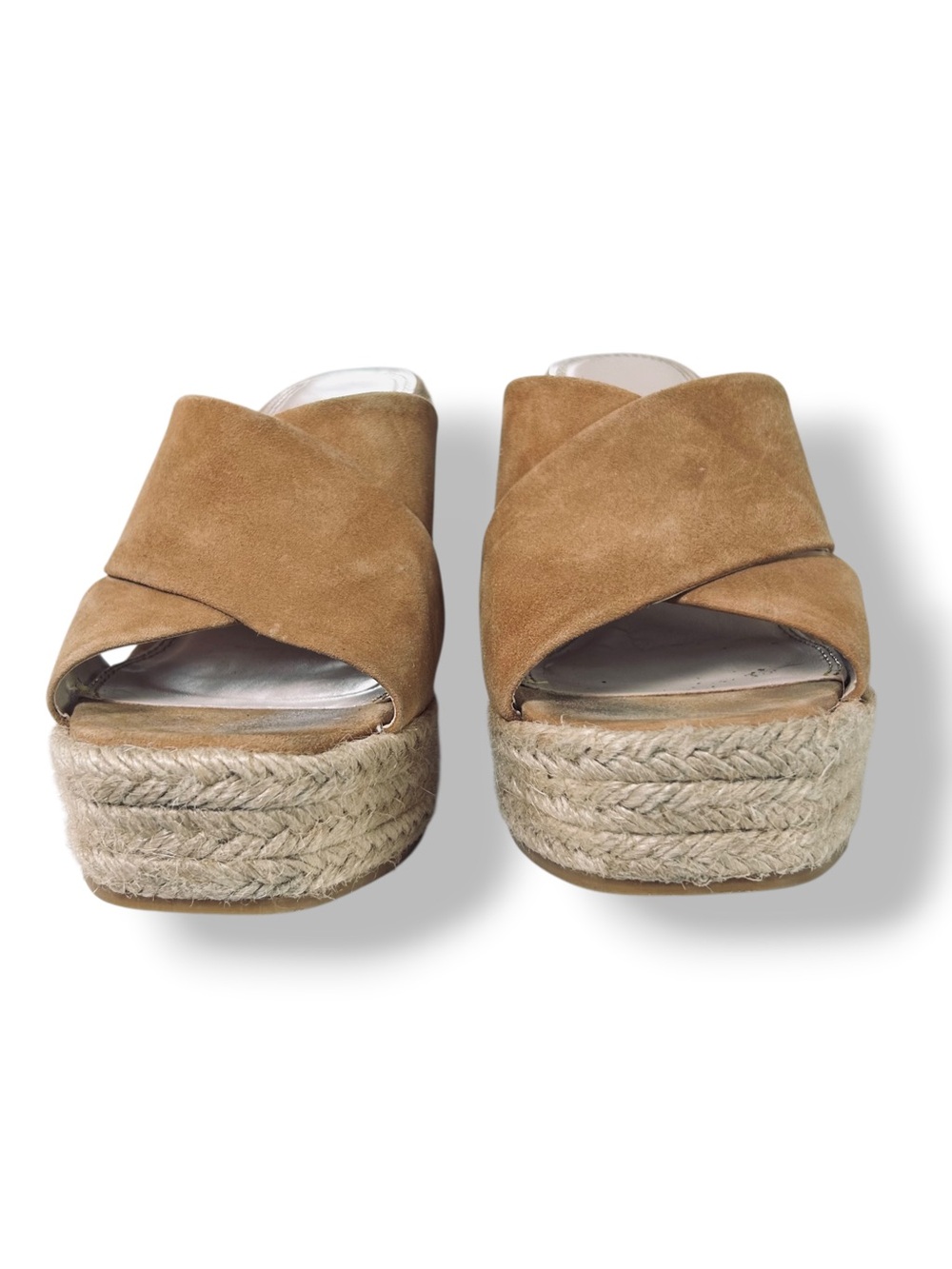 Zara Basic Tan Suede Espadrille Platform Mule Sandals Block Heel EU 36 US 6 - Picture 5 of 9